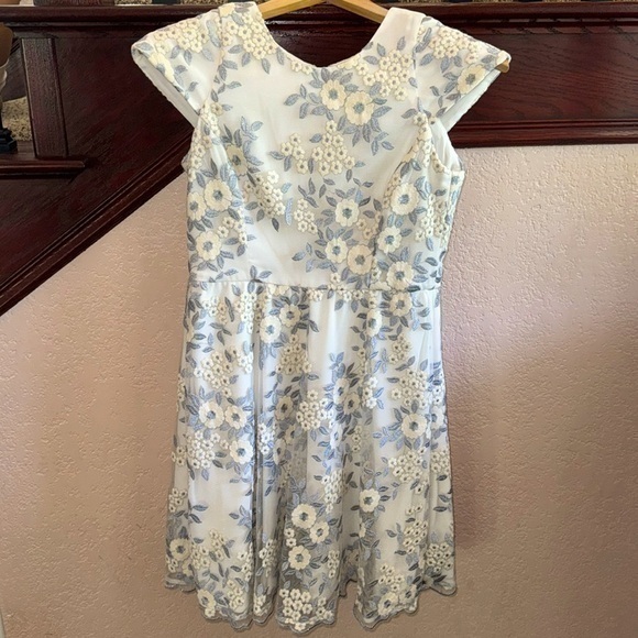Dress the Population Dresses & Skirts - Dress the Population Size Medium Sheer White & Silvery Floral Mini Dress Bridal